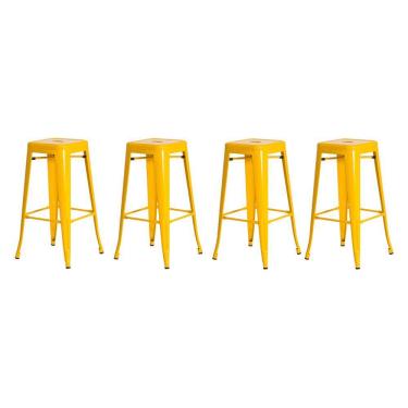 Imagem de Kit 4 Banquetas Tolix Iron Design Industrial Amarela 76 cm Aço Cozinha Bar Bistrô Bancada