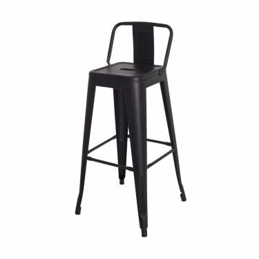 Imagem de Banqueta Tolix Iron com Encosto Preto Fosco Industrial Aço Cozinha Bar Bistrô Bancada