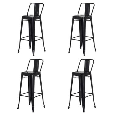 Imagem de Kit 4 Banquetas Tolix Iron com Encosto Preto Brilhante Industrial Aço Cozinha Bar Bistr...