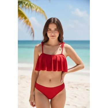 Imagem de Conjunto Praia Juvenil Biquíni Sem Bojo Cropped Alça Fina Tanga Forrad