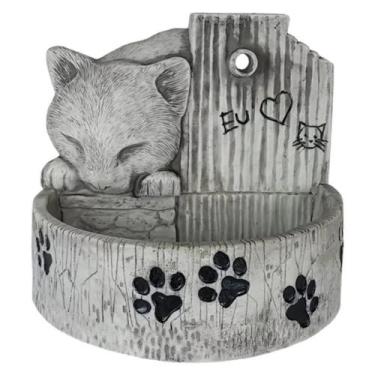 Imagem de Fonte De Água Para Gatos Bebedouro Gato Decorado Resina Preto c/ Branc