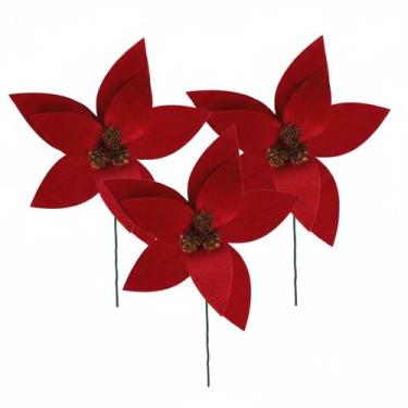 Imagem de Kit 3 Flor Pick Árvore de Natal Bico de Papagaio Vermelho Luxuoso Rúst
