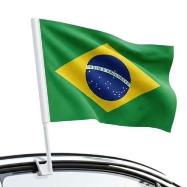 Imagem de Kit 6 Bandeira Do Brasil Com Suporte Haste Para Fixação Janelas Carros