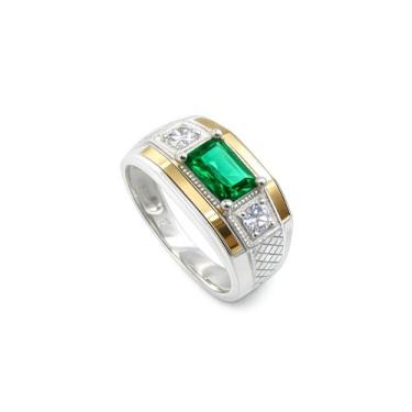 Imagem de Anel Formatura Masculino Prata 925 com Aplique de Ouro 14k - Maça de P