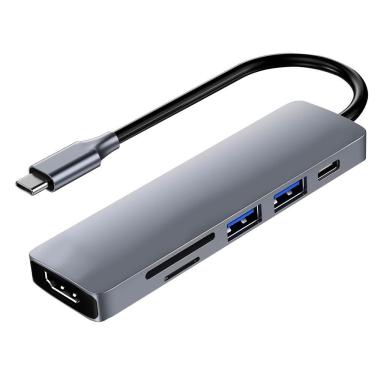 Imagem de Hub USB Tipo C 3.1 Satellite A-HUBC55 com 6 Portas HDMI USB 3.0 SD TF Cinza