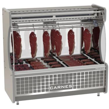 Imagem de Expositor Açougue Tendal New Premium Polofrio 1005 Inox 1 Porta Vidro Iluminação LED 2M 220V