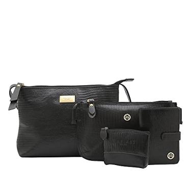 Imagem de Kit 2 Bolsas Transversais c/Carteira e Porta Moedas Couro Mariart 2190 + 201L + 237 + PN10 (Preta)