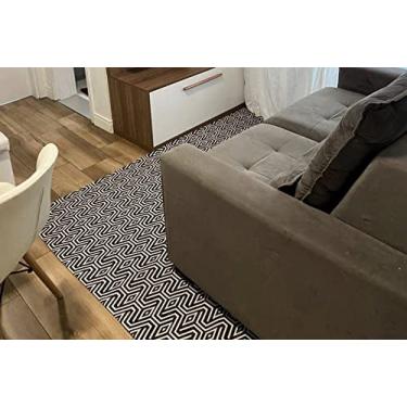 Imagem de Tapete Sala Preto/Off White Geométrico 135x200cm Antiderrapante