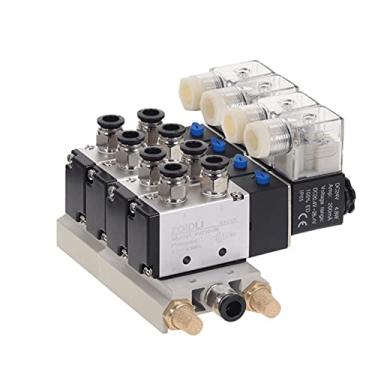 Imagem de 1 peça 4way 4v210-08 pneumático Dc12v dc24v ac110 ac220 Válvula de solenóide tripla W Base empurrão no silenciador de conectores YYDFPIIA (Color : 8mm Fittings, Specification : DC 12V)