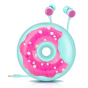 Imagem de AnRuk Lindos fones de ouvido donut para crianças, tamanho infantil com fio e fones de ouvido intra-auriculares com microfone e adorável estojo de armazenamento de fones de ouvido para meninas e meninos (azul cortado)
