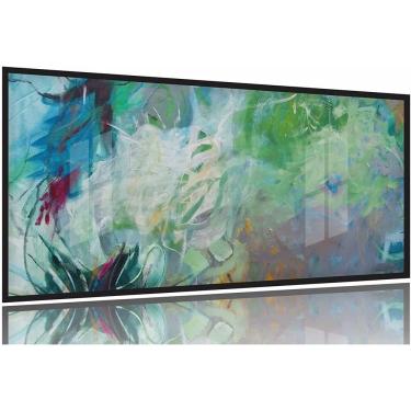 Imagem de Quadro Abstrato Moderno Colorido Escritórios Tecido 130x60 Moldura Preta 2x2