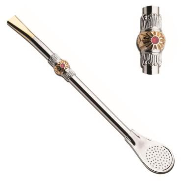 Imagem de Bomba Chimarrão Tererê 23cm Aço Niquelado Bojo Pêra C/ Anel 135 - Taumer