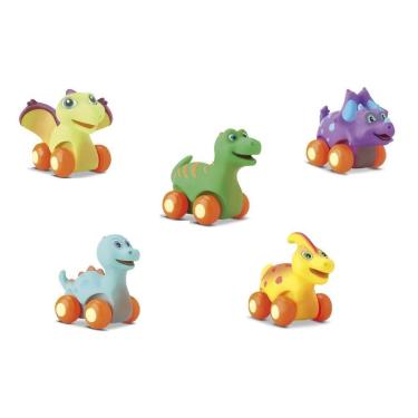 Imagem de Kit 3 Carrinhos Dinos Mordedor P/bebê Divertoys Colorido