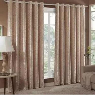 Imagem de Cortina Jacquard Sala 6,00X2,80 Bege Ilhós Quadrado Cromado
