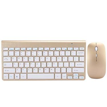 Imagem de Teclado sem fio 2,4 G + conjunto de mouse, design ergonômico ultra fino teclado confortável para casa, escritório, negócios (dourado)