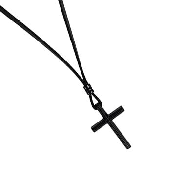 Imagem de Colar Masculino De Couro Pingente Cruz Noir Religioso