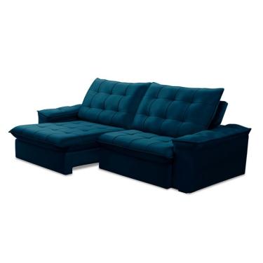 Imagem de Sofá 5 Lugares Retrátil e Reclinável Batam Veludo Azul
