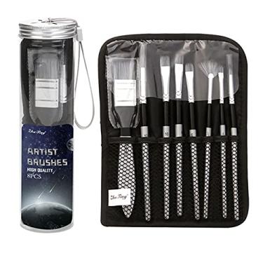Imagem de Kiboule 8pcs Conjunto de pincéis de pintura para artistas para pintura acrílica Pincéis de náilon para cabelo Cabo de madeira com bolsa de pano Caixa de transporte para óleo aquarela Guache corpo rosto