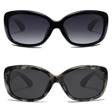 Imagem de SOJOS Óculos de sol vintage quadrados para mulheres com proteção UV polarizada Havana armação SJ2111, 2 Pairs of Sunglasses(black+black Tortoise), Middle