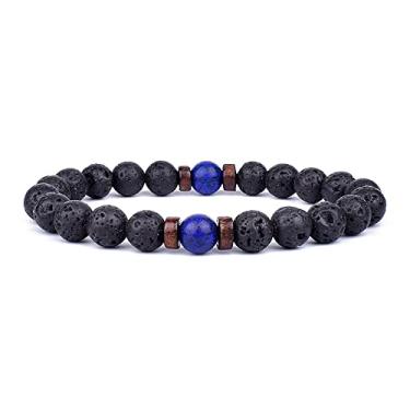 Imagem de Pulseira de pedra vulcânica para homens pulseira de contas de madeira vulcânica de 8 mm corrente de pulso Buda tibetano mulheres homens joias presente novas pulseiras (F)