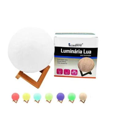 Imagem de Luminaria 3D Lua Cheia Led 7 Cores Abajur Infantil Touch Luz Noturna Q