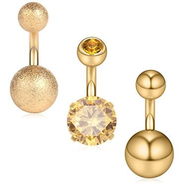 Imagem de Ruifan 14G 6 mm 1/4 polegadas 316L Aço Cirúrgico CZ Brinco de Barriga Curto Anéis de Botão de Marinho 3 – 10 peças