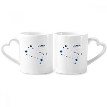 Imagem de Conjunto de canecas de porcelana para casais, símbolo do zodíaco, constelação de gêmeos, coração e coração