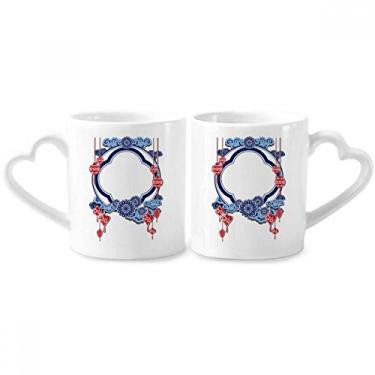 Imagem de Conjunto de canecas de porcelana para casais apaixonados flor azul cultura chinesa coração coração coração