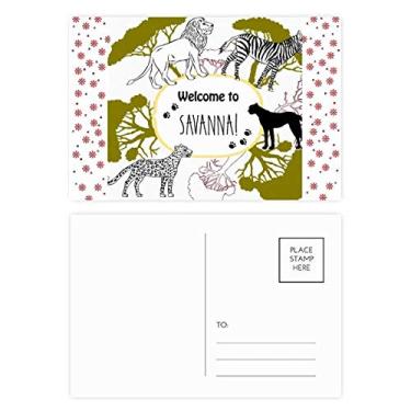 Imagem de Cartão postal African Welcom to Savanna Pinto Leopardo Vida Selvagem Natal Flor Celebração Cartão postal Bênção