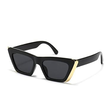 Imagem de Óculos de sol de luxo com aro de metal dourado olho de gato feminino na moda tons pretos óculos de rua armação grande óculos retangulares, preto c2 preto, tamanho único