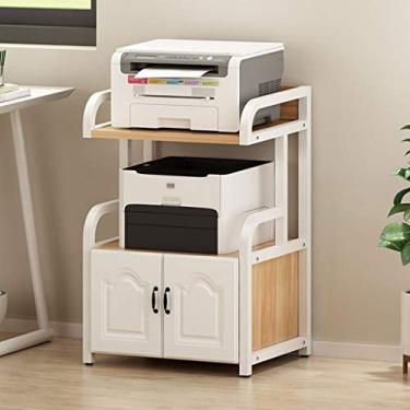 Imagem de Suporte de impressora resistente, estrutura de metal estável Rack de armazenamento de 3 camadas no lado da mesa com armários para fax, scanner, impressora, materiais de escritório - Impressora compacta e móvel (cor: G