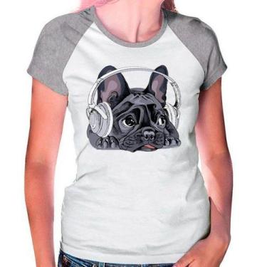 Imagem de Camiseta Raglan Buldog Francês Pet Dog Cinza Branca Fem02 - Design Cam