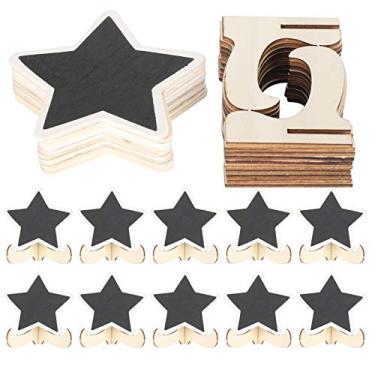 Imagem de GLOGLOW 20 peças quadro-negro de madeira mini estrela de cinco pontas placas placas placas etiquetas de mensagem quadro negro decoração de mesa de casamento