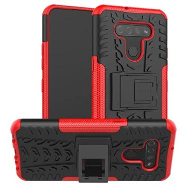 Imagem de Capa protetora de capa de telefone compatível com LG K51, TPU + PC Bumper híbrido capa robusta de grau militar, capa de telefone à prova de choque com capas de bolsas de suporte (Cor: Rojo)