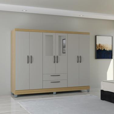 Imagem de Guarda Roupa Casal 6 Portas 2 Gavetas Multi Poquema - Damasco/Off White