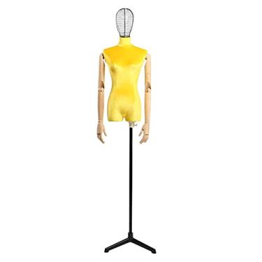 Imagem de Female Mannequin Torso Torso de manequim de busto feminino em forma de vestido, vestido de noiva modelo feminino, tripé de metal/cabeça de metal (Color : Yellow-B)
