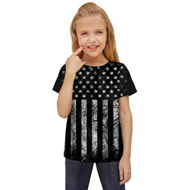 Imagem de Dia da Independência para Crianças 4 de Julho Camisetas Estampadas 3D Meninos Meninas Novidade Roupas de Bebê Feriado Curto (Preto, 7-8 Anos)