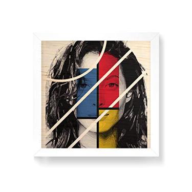 Imagem de Arte Maníacos Quadro decorativo com moldura caixa branca em Madeira - Mulher e Detalhes Geométricos - 30x30cm