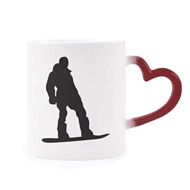 Imagem de Skateboarding Sport Black Outline Pattern Heat Sensitive Mug Red Color Changing Grés Cup