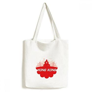 Imagem de Red Outline China Hongkong sacola sacola de compras bolsa casual bolsa de mão