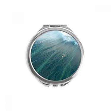 Imagem de Ocean Sand Beach Sea Surfing Wave Picture Hand Compact Mirror Round Portátil Pocket Glass