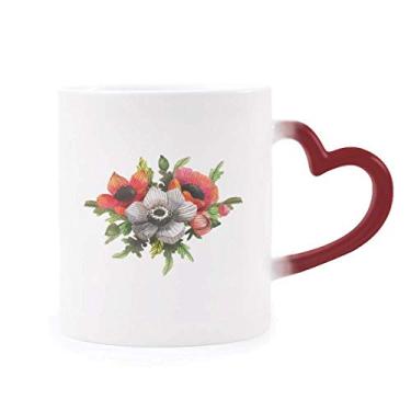 Imagem de Caneca de grés com pintura de plantas de milho sensível ao calor que muda de cor vermelha