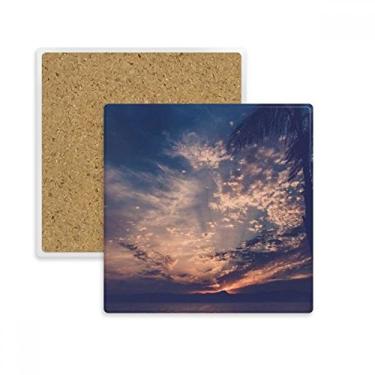 Imagem de Porta-copos quadrado laranja azul-escuro céu nuvens porta-copos caneca subplaca suporte isolante pedra