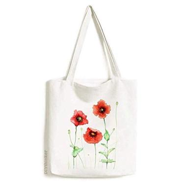 Imagem de Bolsa de lona com flor vermelha de milho para aquarela bolsa de compras casual
