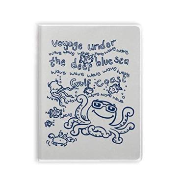 Imagem de Diário de capa macia para caderno com estampa de vida marinha azul polvo