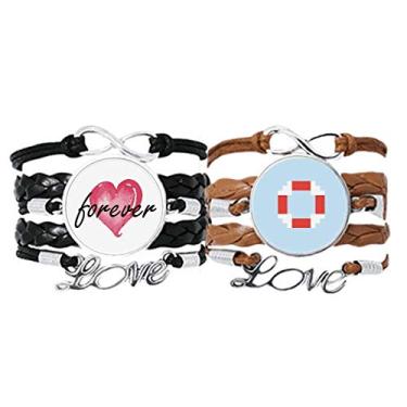 Imagem de DIYthinker Pulseira de mão Summer Sail Life Buoy com pulseira de pixel corda de couro Forever Love conjunto duplo
