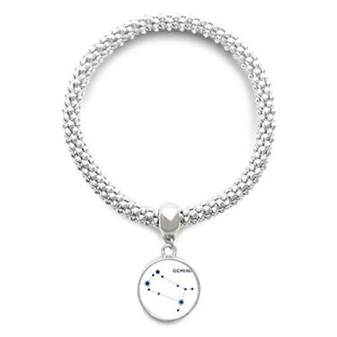Imagem de DIYthinker Pulseira de prata com pingente redondo do signo da constelação de Gêmeos