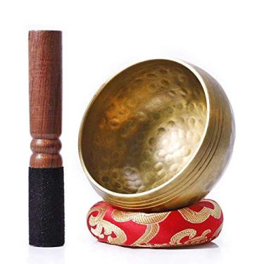 Imagem de Conjunto de tigelas de canto tibetano, tigelas feitas à mão de latão para cura de ressonância, gongue autêntico Maha Bodhi com martelo de couro e almofada de seda, perfeita para ioga, chakra, oração, relaxamento, mindfulness