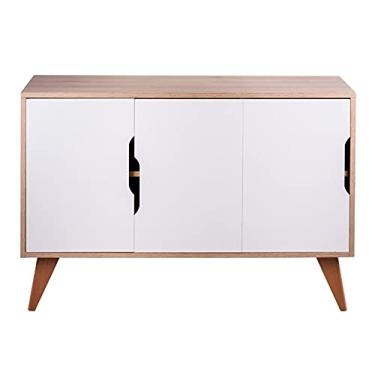 Imagem de Aparador Buffet Retrô com 3 Portas Murano Carvalho e Branco