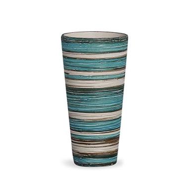 Imagem de Vaso Firenze G Decoração Em Cerâmica Azul e Palha Marrakesh